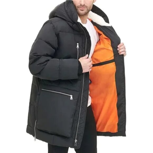 Tommy Hilfiger Hooded Heavyweight Parka Jacket Coat Mens Black Sherpa Hood Small - Picture 3 of 7